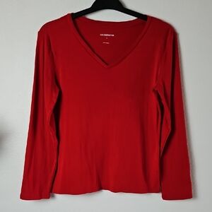 Liz Claiborne Red Long Sleeve V-Neck Tee